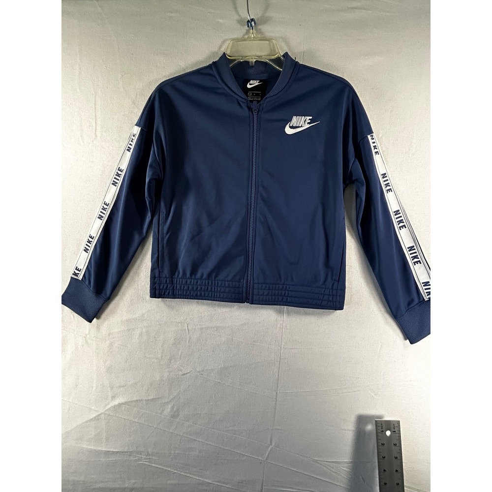 Nike Girls Navy Blue Track Jacket Full Zip Logo‎ Tape Sleeve Sportswear Large L